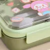 Green cartoon children's lunch box, portable, sealed and environmentally friendly PP material Application Scenario